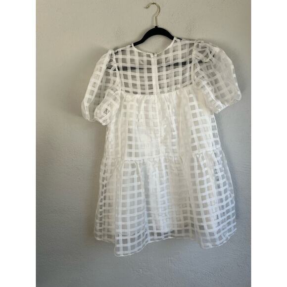 Anthropologie English Factory Woman White Gridded Puff Sleeve Dress, Siz… - Picture 9 of 11